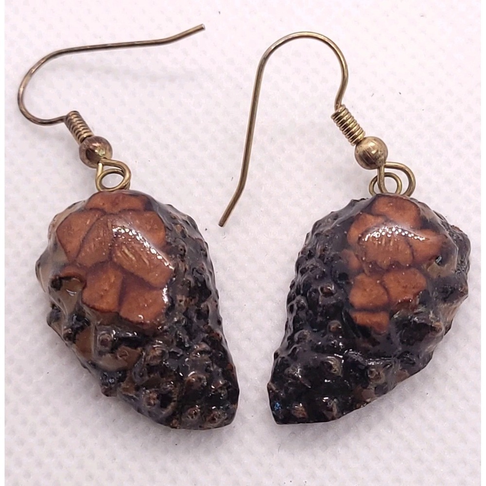 Vintage Style Brown Pine Cone Botanical Teardrop Dangle Earrings